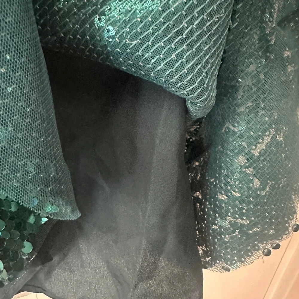 Free People Teal Sequin V-Neck Mini Party Dress with Black Velvet Tie